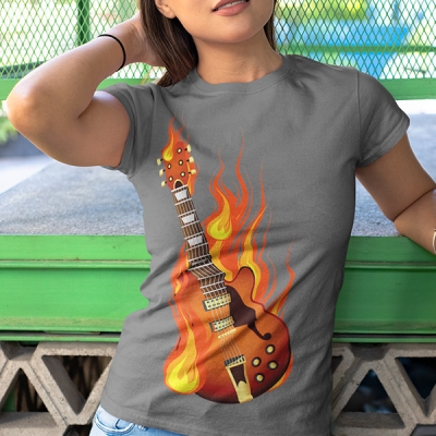 DAMSKA KOSZULKA BURNING ON FIRE ROCK GUITAR